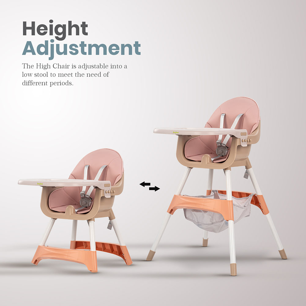 Baybee - 2-In-1 Manta Adjustable Height Baby High Chair - Pink