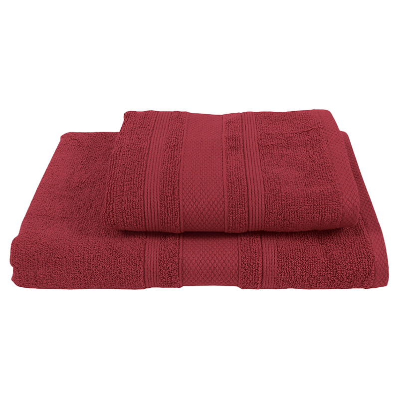 BYFT - Home Castle Hand Towel and Bath Towel - Maroon - Set of 2