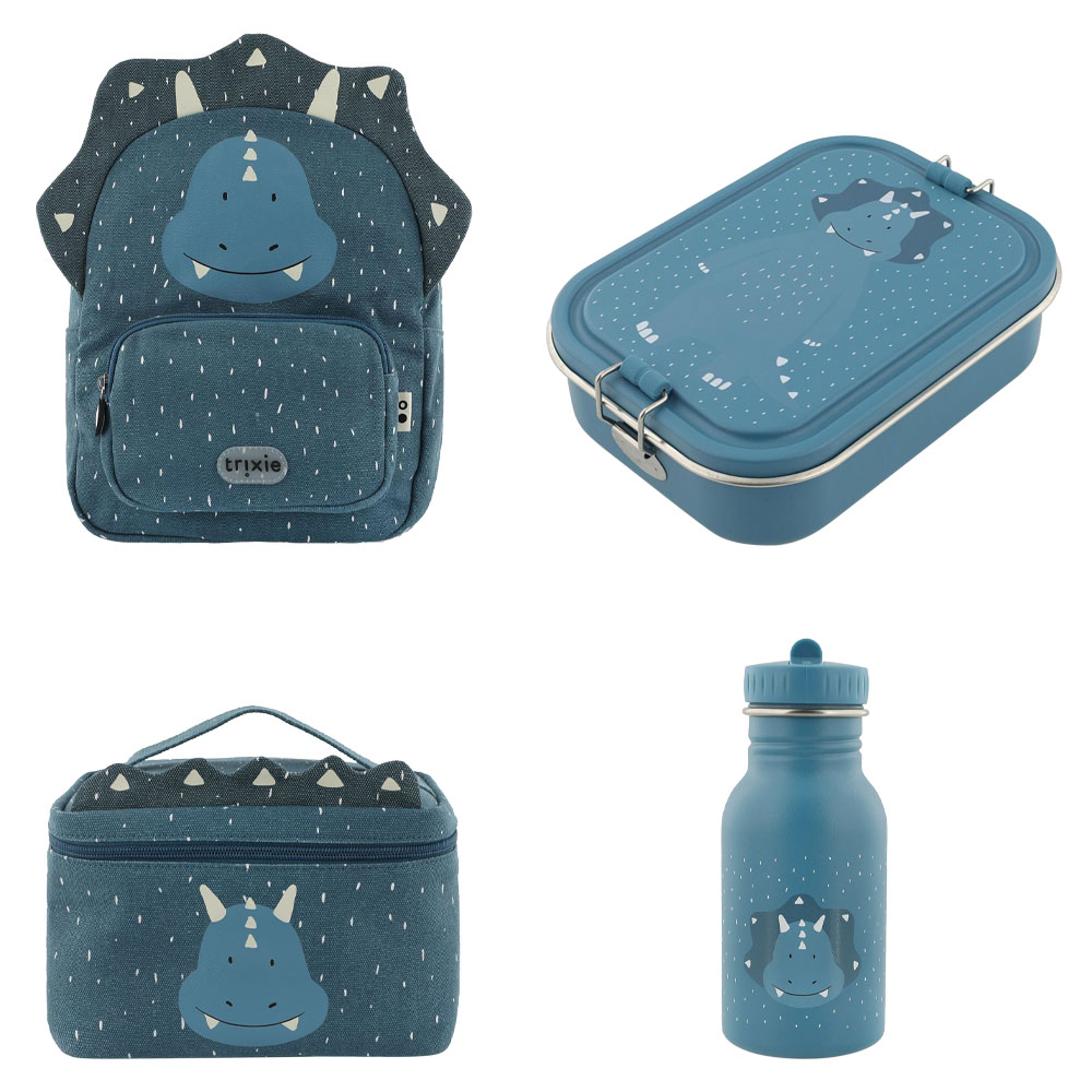 Trixie - Mr. Triceratops Backpack With Thermal Lunch Bag, Lunch Box And Regular Stainless Steel Water Bottle - 350 ml