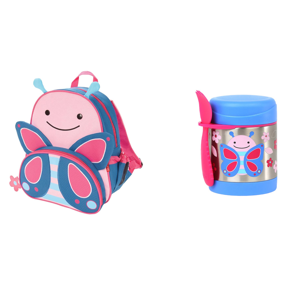 SkipHop - Zoo Backpack - 12.5-Inch And Zoo Food Jar - 325ml - Butterfly