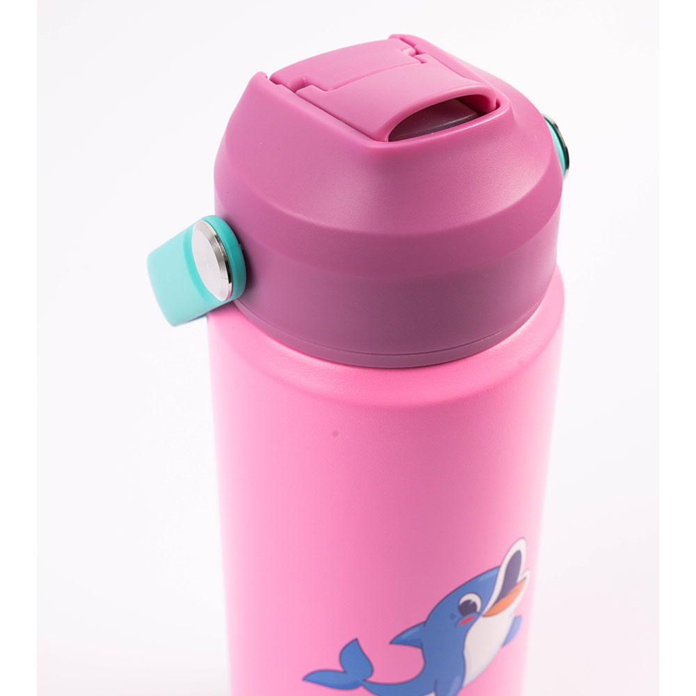 كوكوبي - زمزمية مياه معزولة من الستانلس ستيل، مانعة للتسرب، بمقبض ناعم، خالية من الروائح، 500 مل، مناسبة للأطفال من عمر 3 سنوات فما فوق - وردي