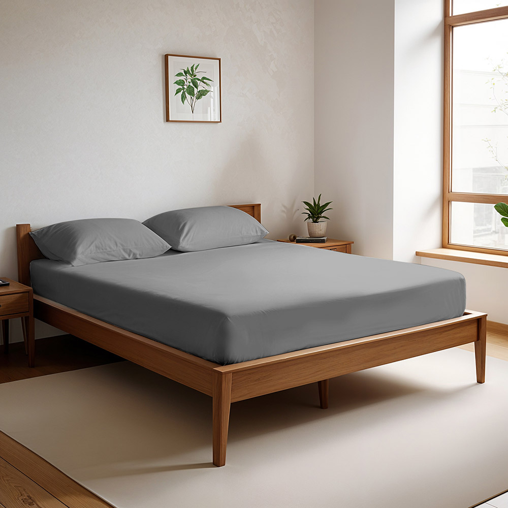 Cotton Home - King Size Fitted Bedsheet With 2 Pillow Case - Silver