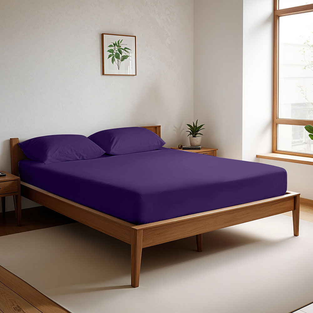 كوتون هوم - غطاء سرير سوبر كينج بحواف مطاطية مع 2 أغطية وسادة - بنفسجي