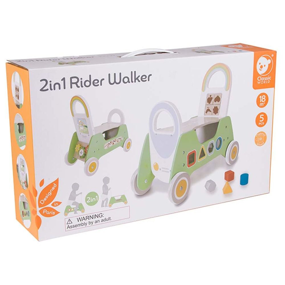 Classic World 2-In-1 Wooden Rider And Baby Walker