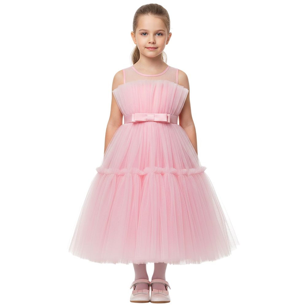 دي'دانييلا - فستان بفيونكة أمامية - شبك - زهري