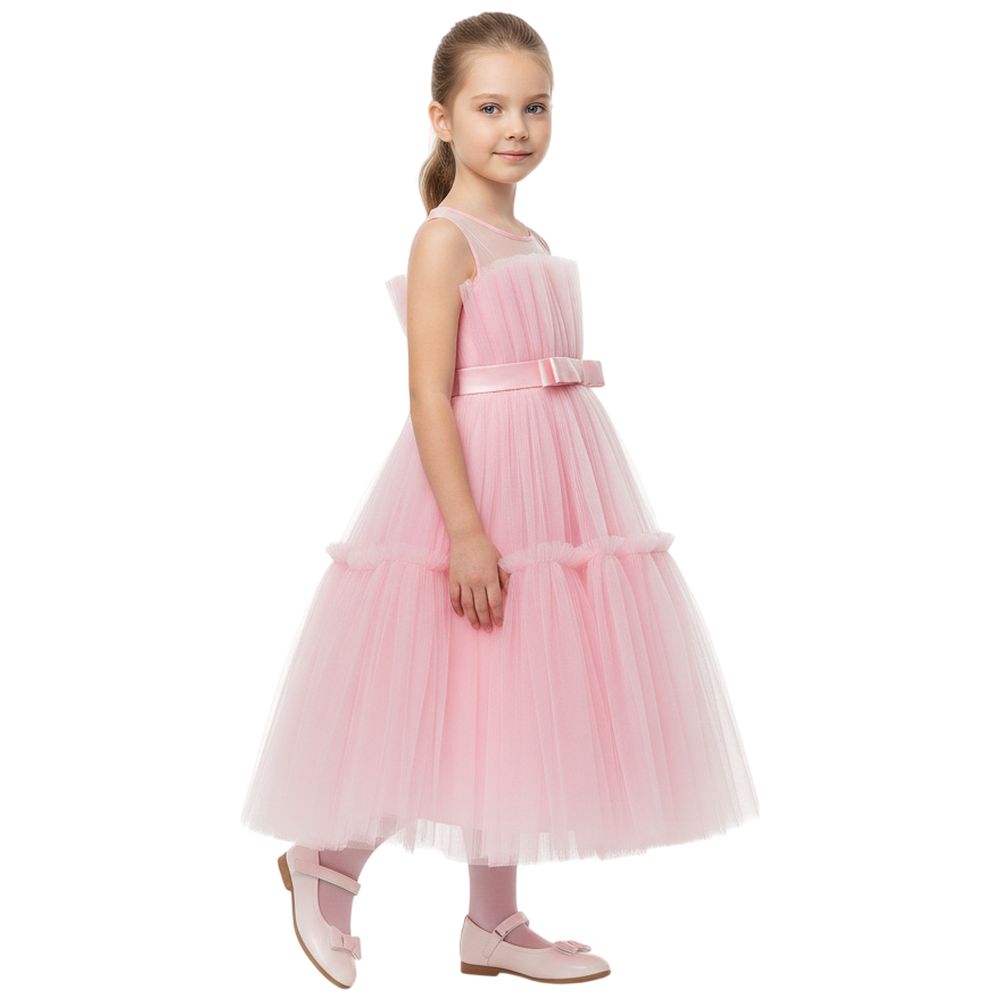 دي'دانييلا - فستان بفيونكة أمامية - شبك - زهري