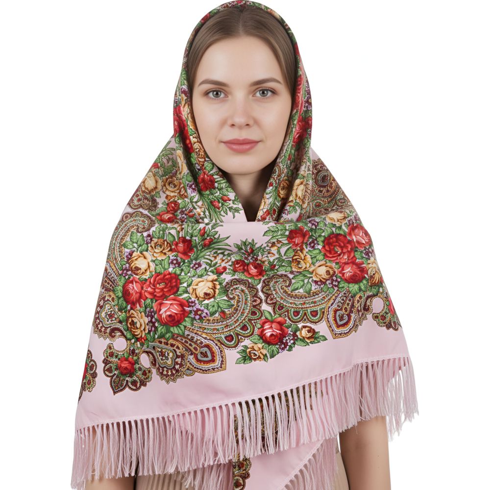 D' Daniela - Traditional Print Shawl - M - Light Pink With Gold