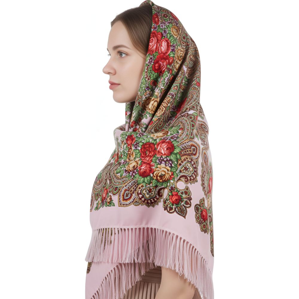 D' Daniela - Traditional Print Shawl - M - Light Pink With Gold