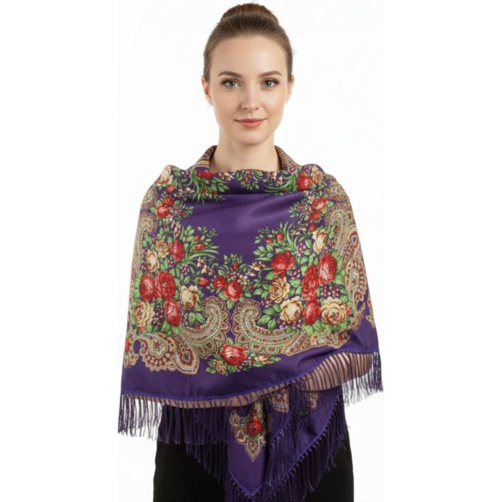 D' Daniela - Traditional Print Shawl - M - Violet With Gold