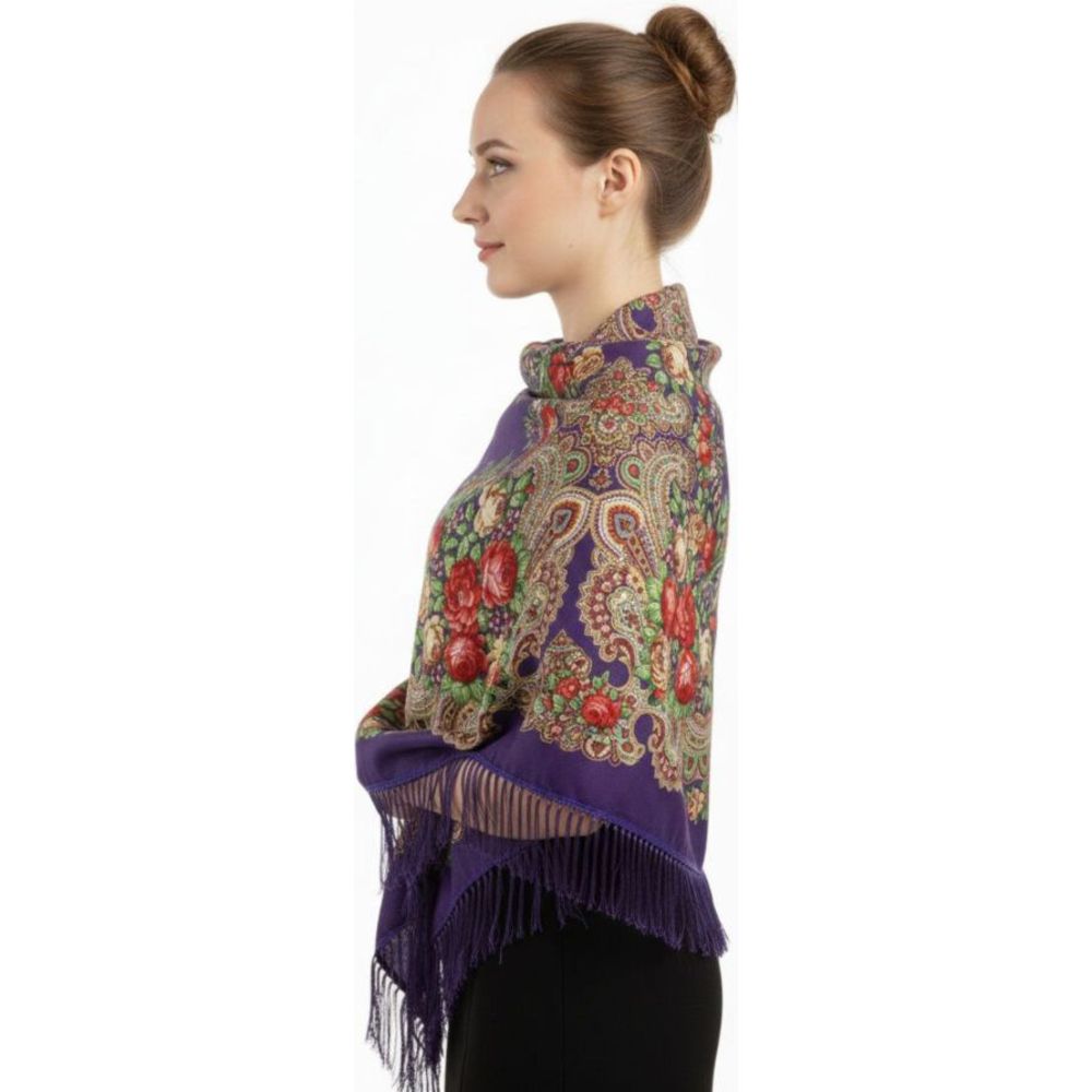 D' Daniela - Traditional Print Shawl - M - Violet With Gold
