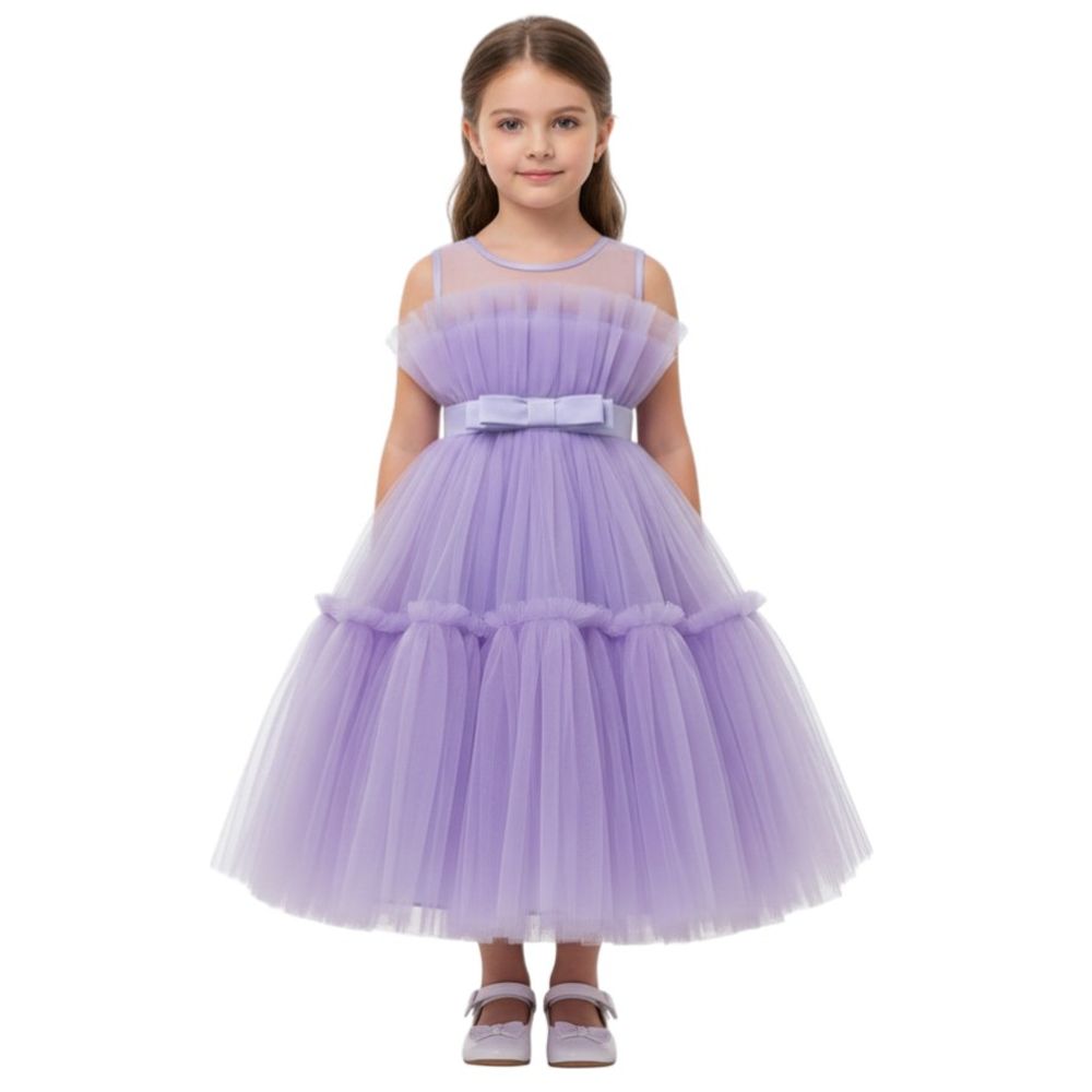 دي'دانييلا - فستان شبكي بفيونكة أمامية - بنفسجي لافندر