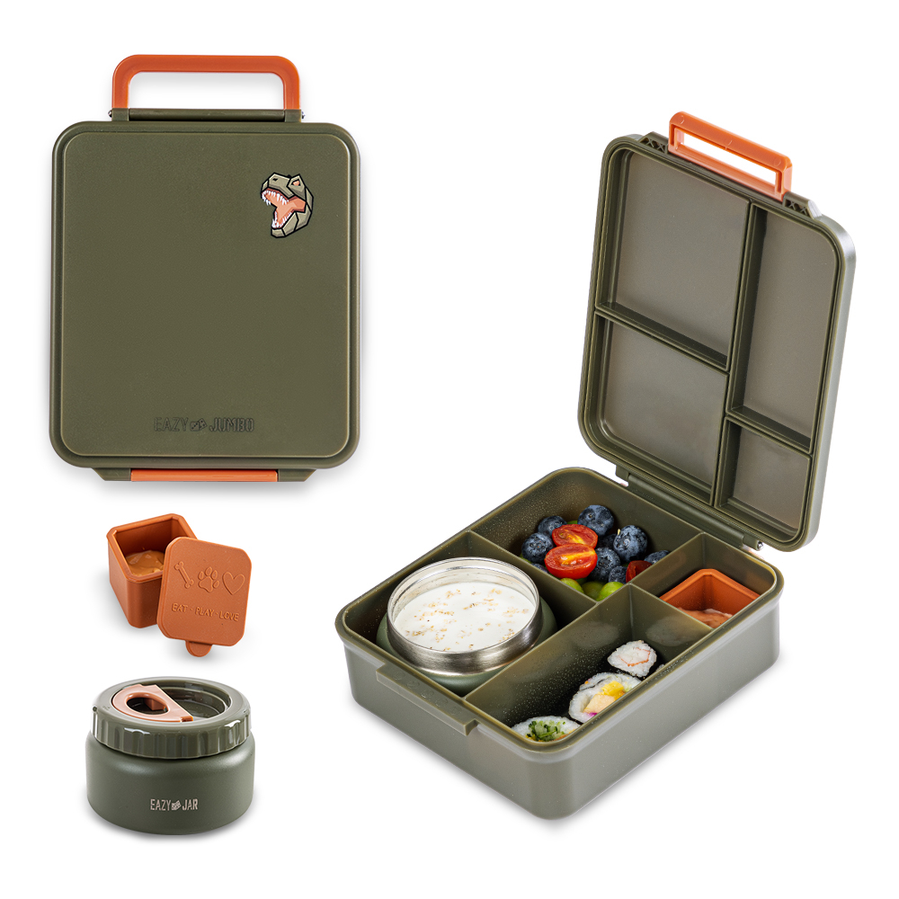 Eazy Kids - Jumbo Bento Lunch Box with Thermos & Dip Jar - Green - 1.72 L