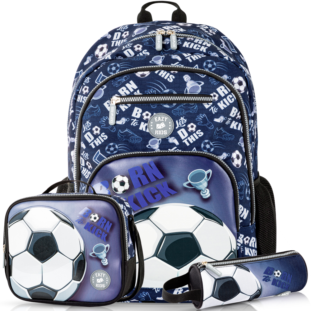 Eazy Kids - Backpack with Lunch Bag & Pencil Case - Football - 18-Inch/46cm