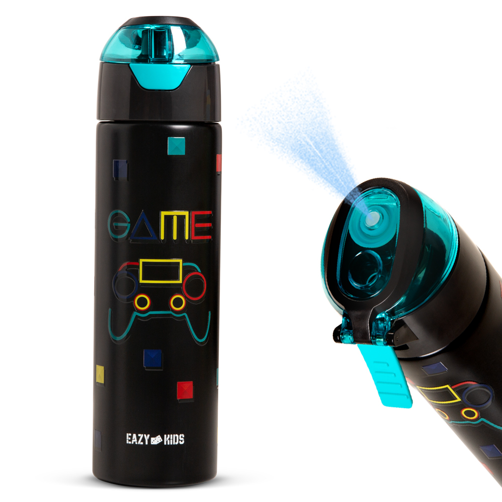 Eazy Kids - Insulated Steel Water Bottle With Spray  640ml - Gamer Black/ Yellow