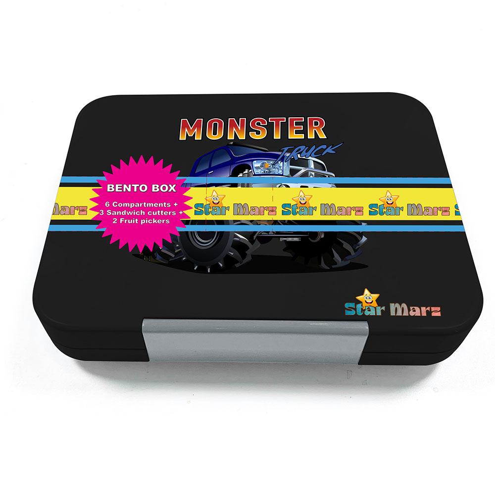 ستارمارز - صندوق غداء بينتو لامع - 4-6 أقسام - أسود