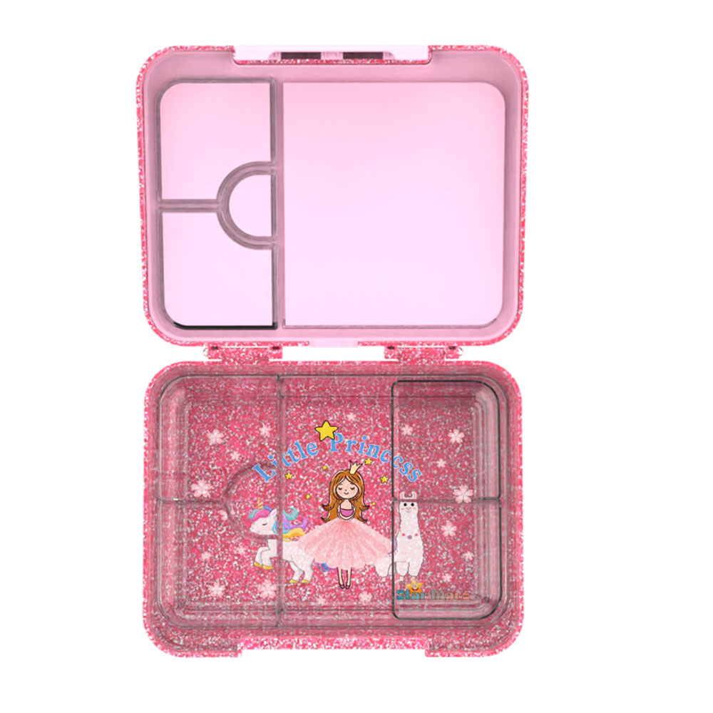 ستارمارز - صندوق غداء بينتو لامع للأطفال - 4-6 أقسام - إصدار الأميرات الصغيرات - 1195 مل - وردي