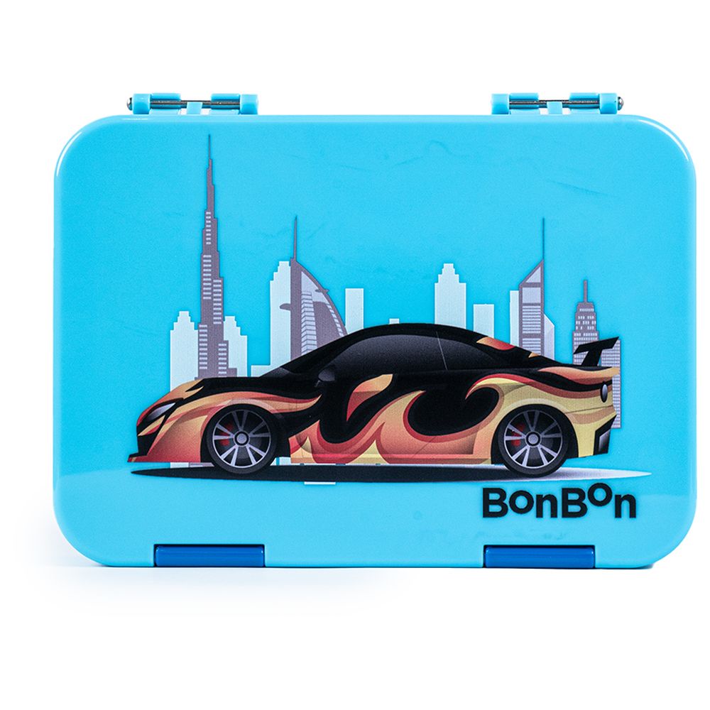 بون بون - صندوق غداء من 4 إلى 6 أقسام - سيارة - أزرق