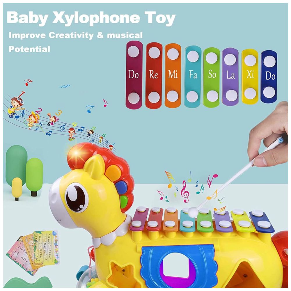 هوانغر - لعبة حصان هزاز للأطفال مع إكسيليفون وأداة فرز الأشكال