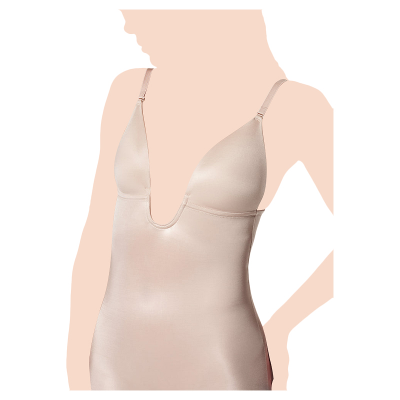 Spanx - Plunge Low-Back Mid-Thigh Bodysuit - Nude