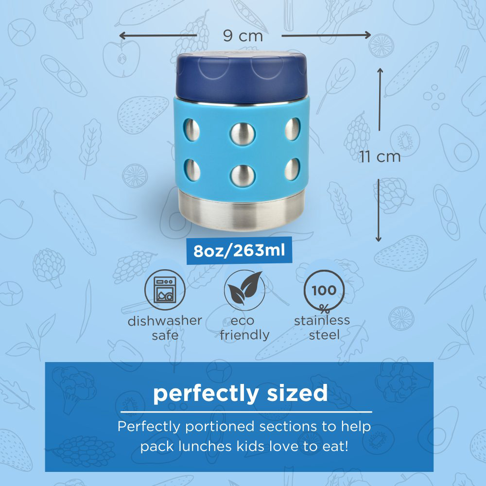 Lunchbots - Thermal Dots Food Jar - Stainless Steel - 260ml - Aqua