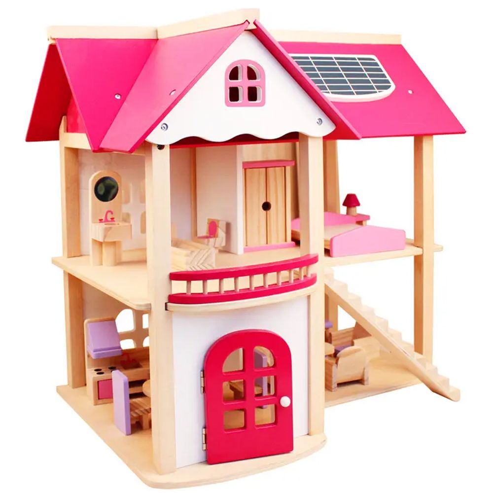 Little Learners - Autumn Villa Wooden Dollhouse With Furniture - Pack Of 44