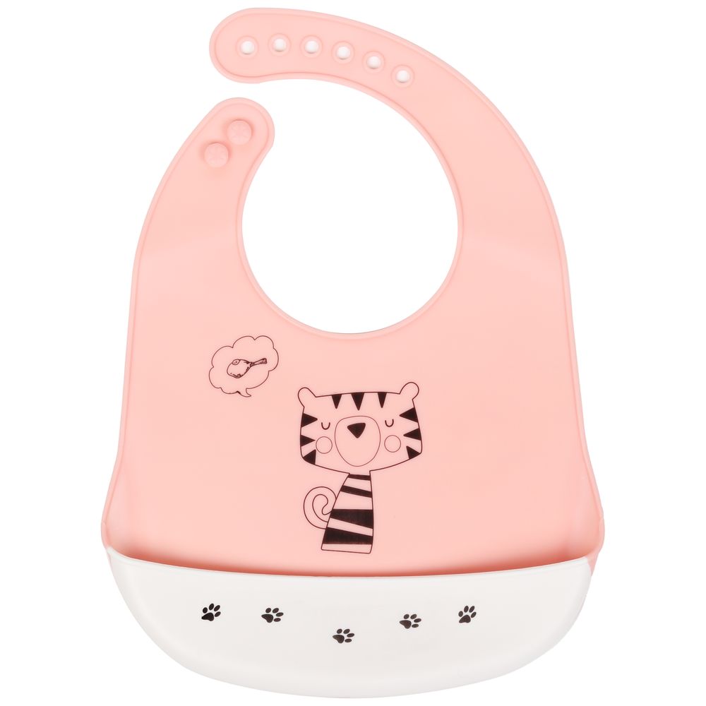 Little Angel Cat Printed Silicone Baby Bib For Infant - Peach