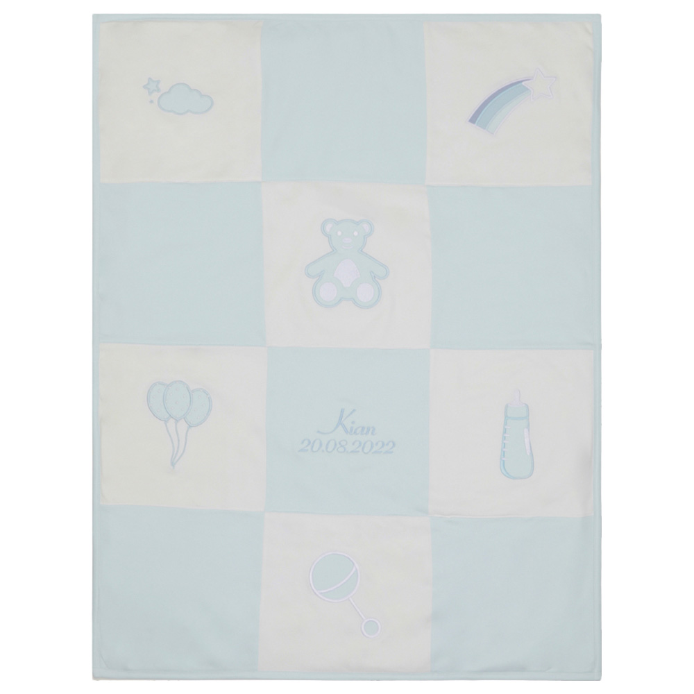 Little IA - Organic Cotton Teddy Patchwork Blanket - White And Blue