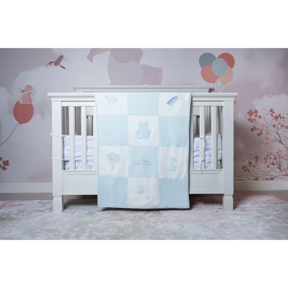 Little IA - Organic Cotton Teddy Patchwork Blanket - White And Blue