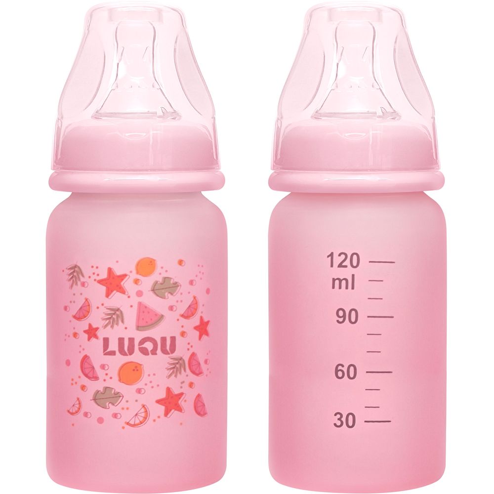 لوكو - رضّاعة مغطاة بالسيليكون - 120 مل - زهري