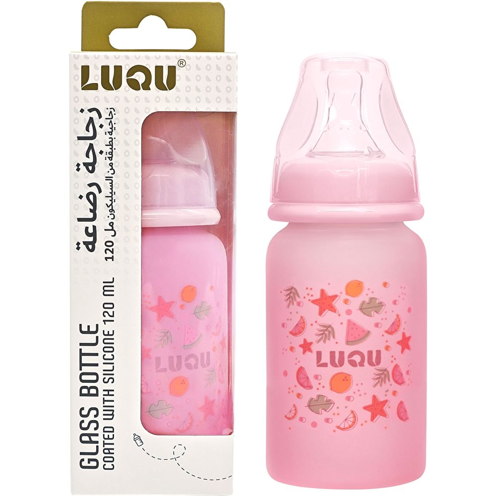 لوكو - رضّاعة مغطاة بالسيليكون - 120 مل - زهري