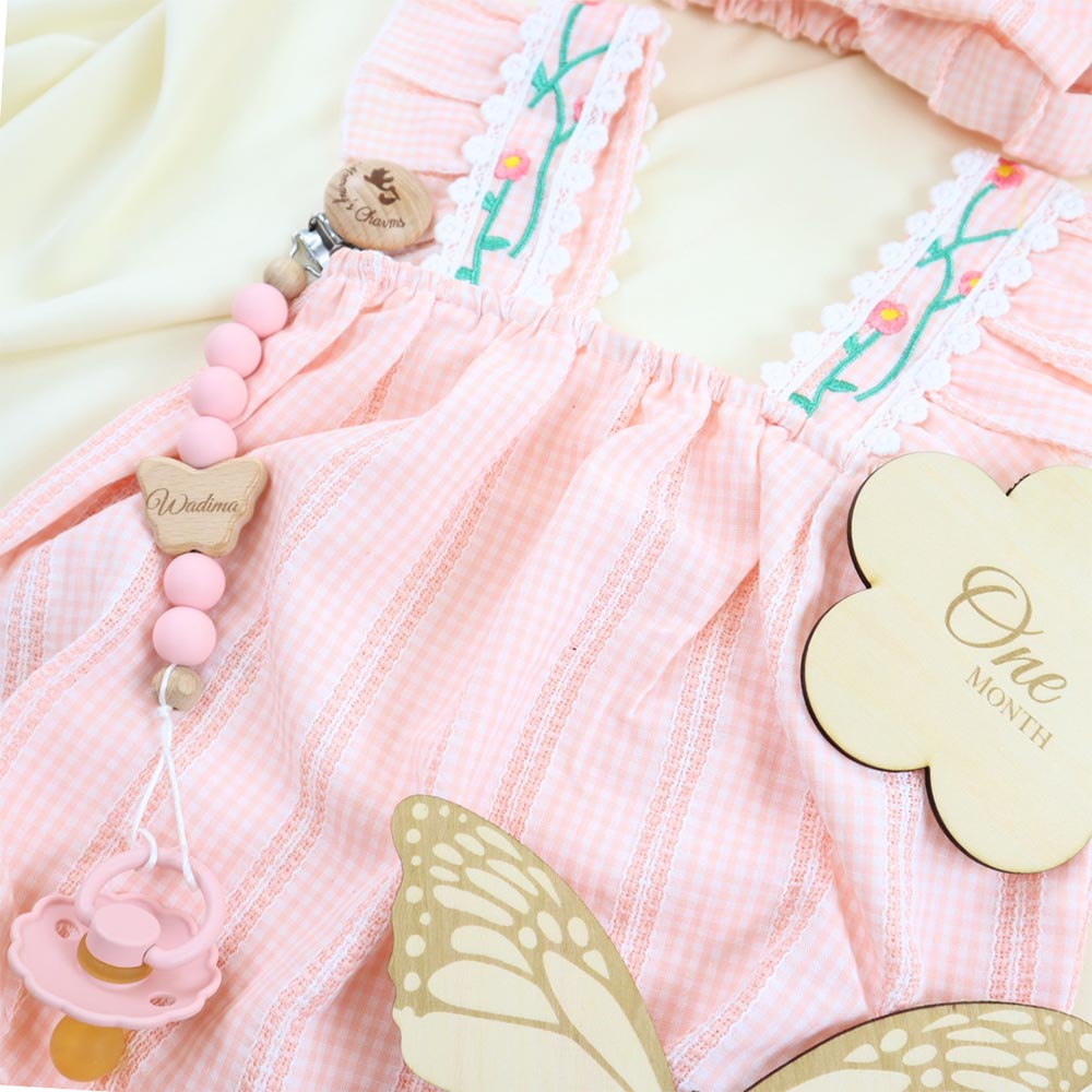 Mommy's Charms - Personalized Butterfly Frigg Pacifier With Clip - 2 Pcs - Pink