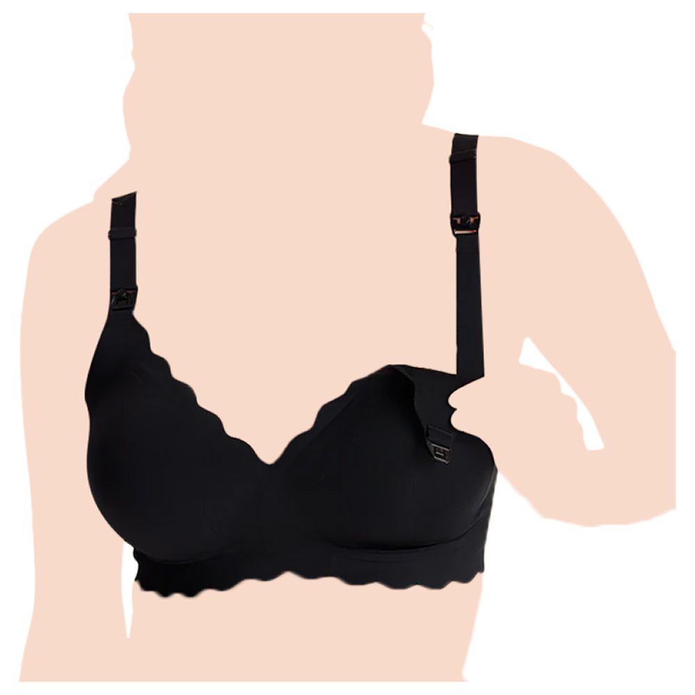 موم كوزي - حمالة صدر للرضاعة بوش اب بدون حواف حياكة بشريط جيلي - أسود