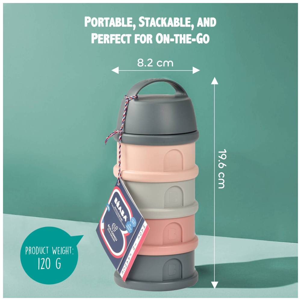 Beaba - 4 Compartments Formula Milk Container - Grey/Pink