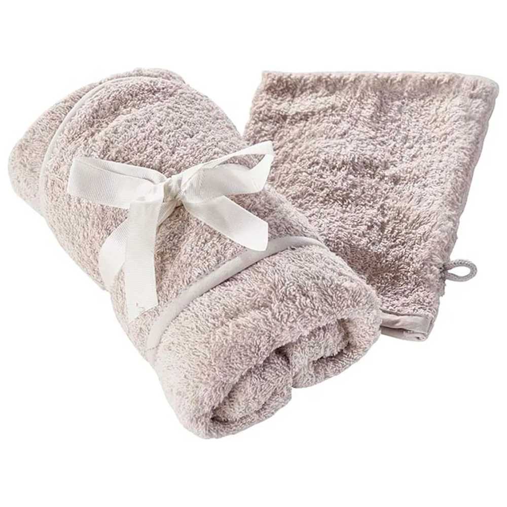 كيندر فالي - منشفة بقلنسوة+قفاز استحمام - رمادي