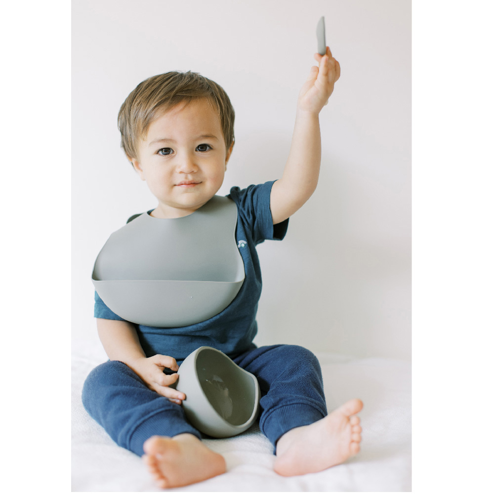 Milk It Baby - Bib And Bowl Set - Berry Blue