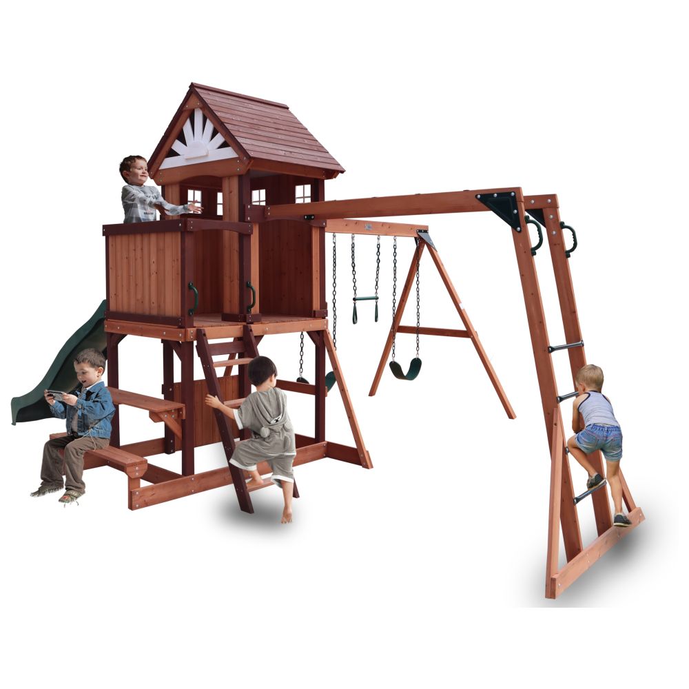 Mountpeak - Vinson Massif Swing Set And Playhouse With Wooden Roof