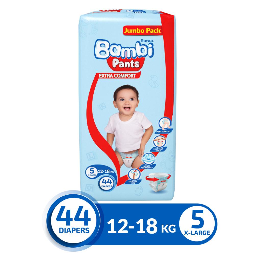 Sanita Bambi - Pants Jumbo Pack Size 5 XL 12-18 KG 44 Count
