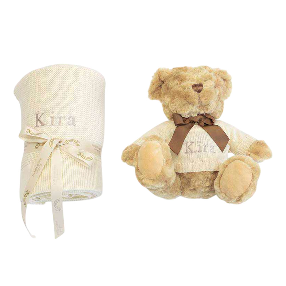 The Baby Gifting Company - Cotton Blanket & Teddy Set - Ivory - 2 Pcs