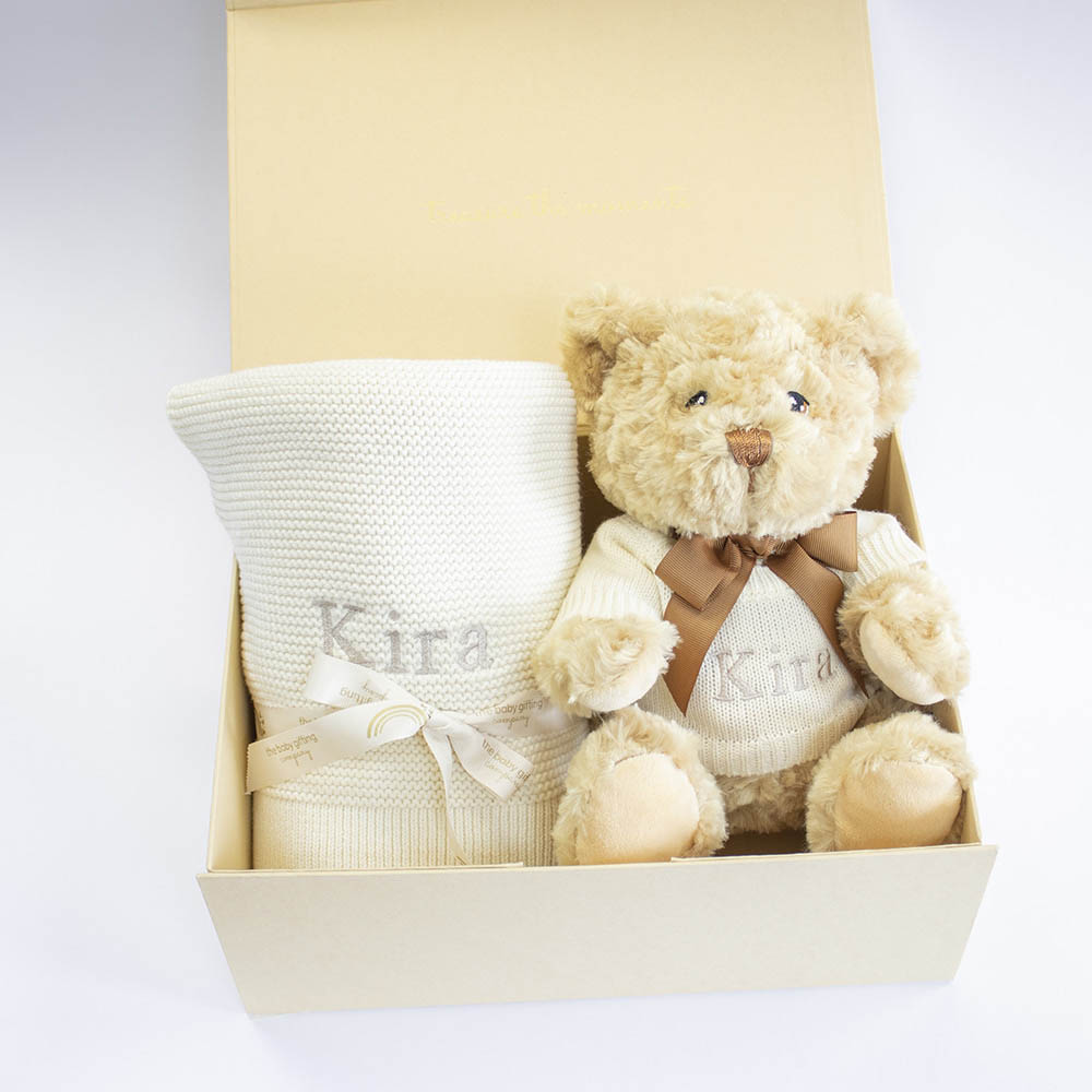 The Baby Gifting Company - Cotton Blanket & Teddy Set - Ivory - 2 Pcs