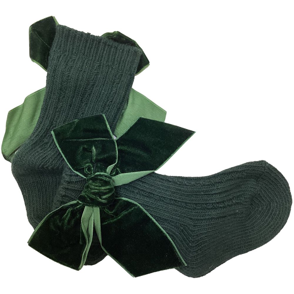 Maxims - Velvet Bow Socks - Green