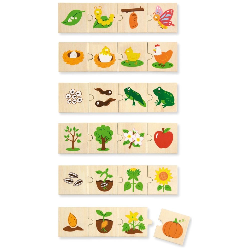 فيجا - أحجية تركيب ومطابقة النباتات والحيوانات النامية - 24 قطعة لعبة خشبية مونتيسوري