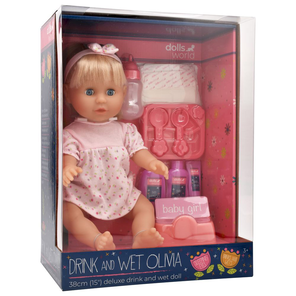 دولز وورلد - مجموعة لعب دمية أوليفيا تشرب وتتبول - 8 قطع