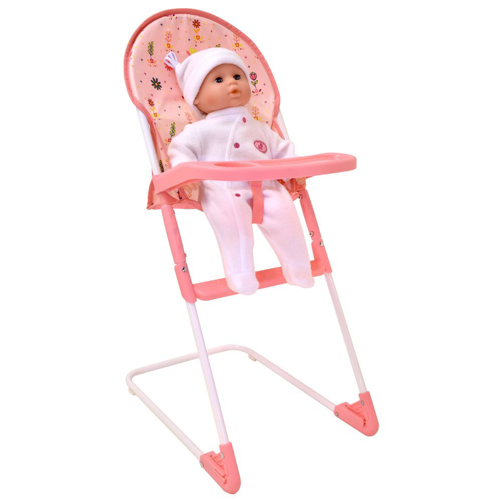 دولز وورلد - كرسي الطعام للدمى - زهري وأبيض