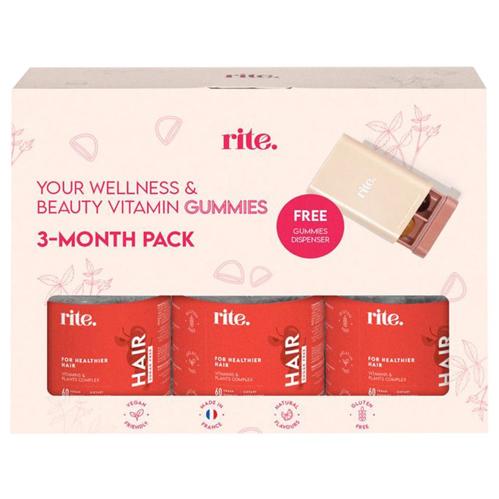Rite - Hair Gummies Gift Set - Pack of 3 With Dispenser