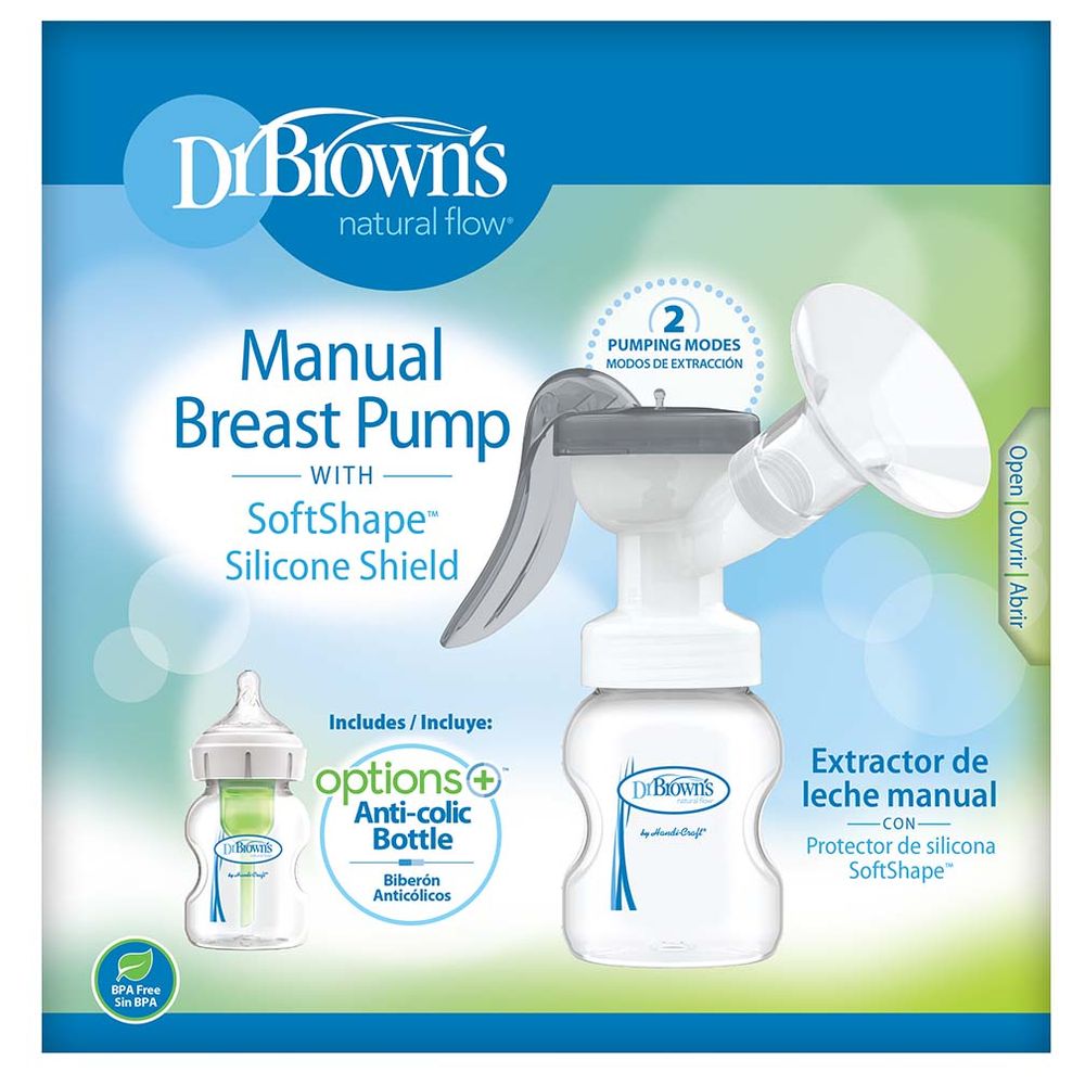 مضخة الثدي اليدوية من دكتور براونز - مزودة بواقٍ سيليكوني ناعم الشكل