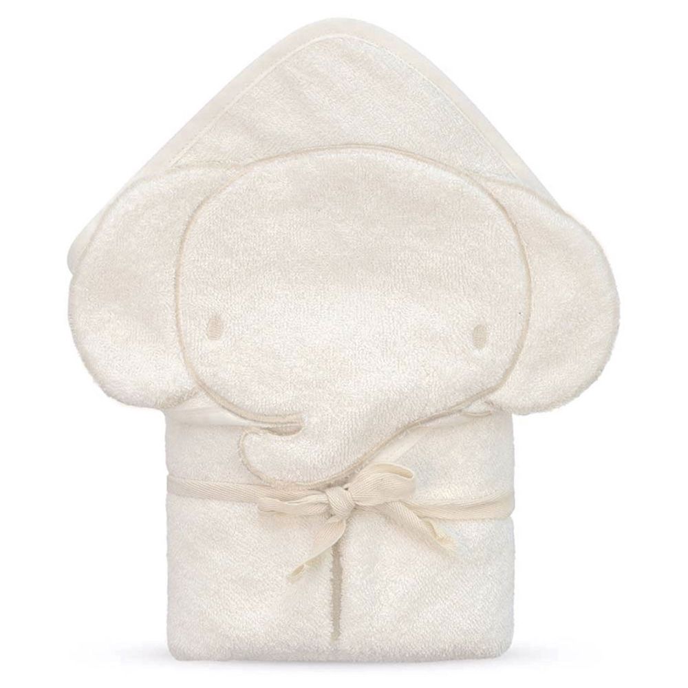 Tiny Toes - Elephant Ears Hooded Baby Towel, 100% Cotton - White