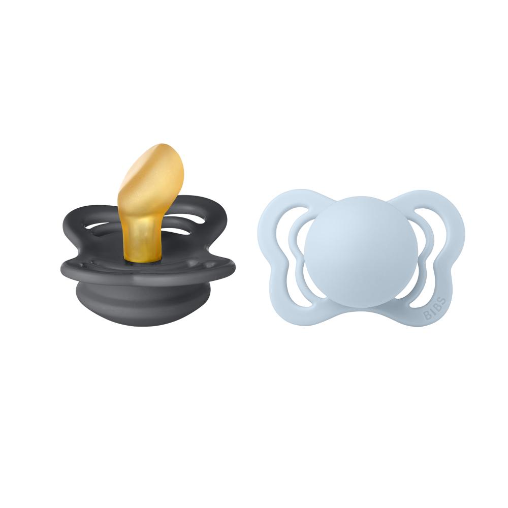 Bibs - Pacifier Couture Latex Size 1 - 0-6M - Pack of 2 - Iron/Baby Blue