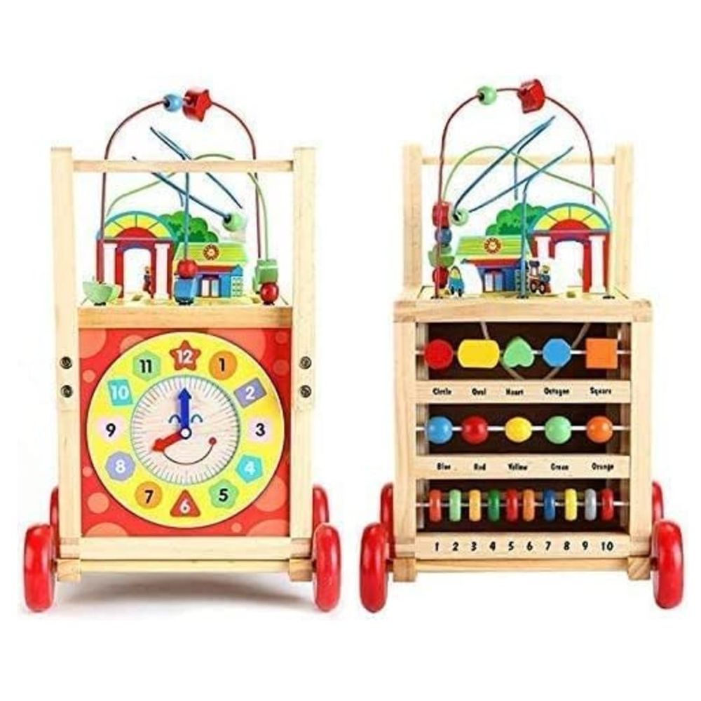 Factory Price Wooden Baby Walker Trolley With Activity Cube
