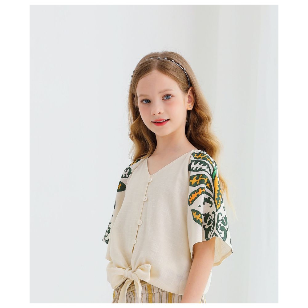 Nexgen Girls - Girl's V - Shape Neck Shorts Sleeve Shirt - Beige