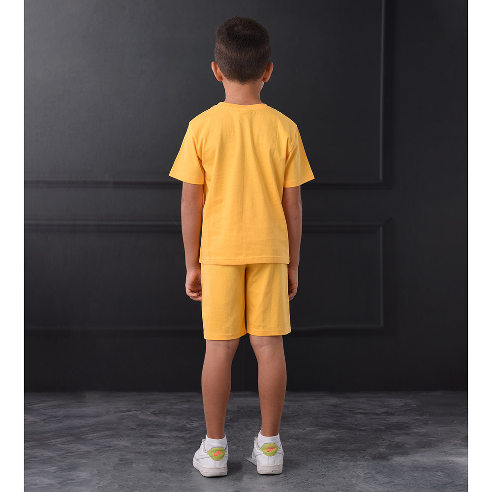 Emoji - 2pc-Set - Boy Smiley Half Sleeve T-Shirt With Shorts - Light Orange